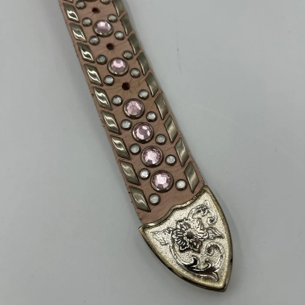 Pink Leather Western Belt Rhinestone Cowgirl Floral Buckle Belt